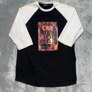 Obey Clothing Heavy Metal Graphic Raglan Shirt Mens XL Black White Thrashed